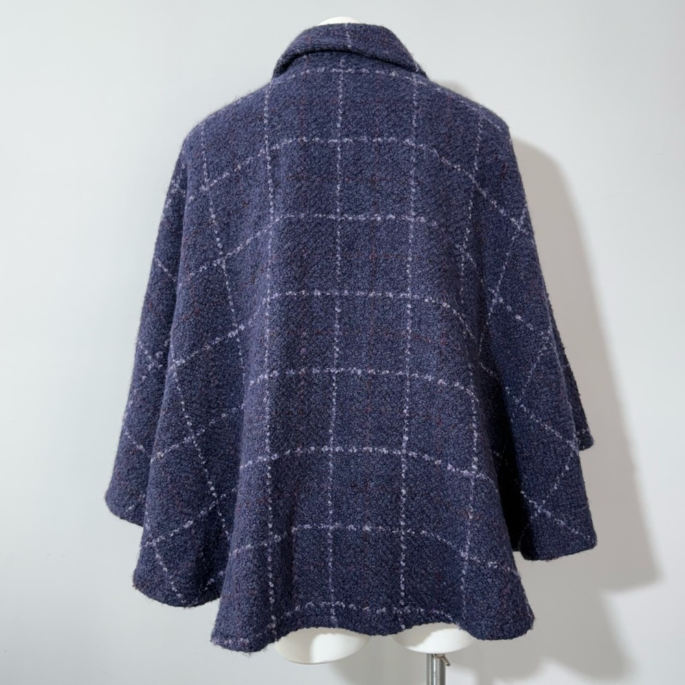 John Branigan Weavers Ireland Poncho Cape Jacket Blue Plaid Wool Tweed Boucle OS - Picture 5 of 16